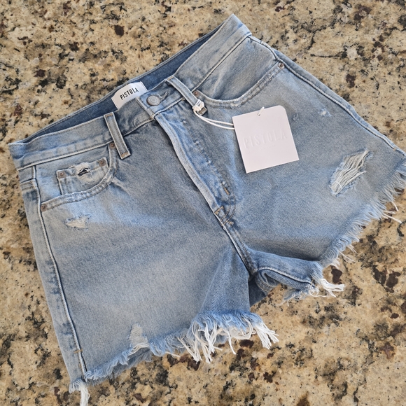 Pistola Distressed Light Blue Jean Shorts - Picture 2 of 10